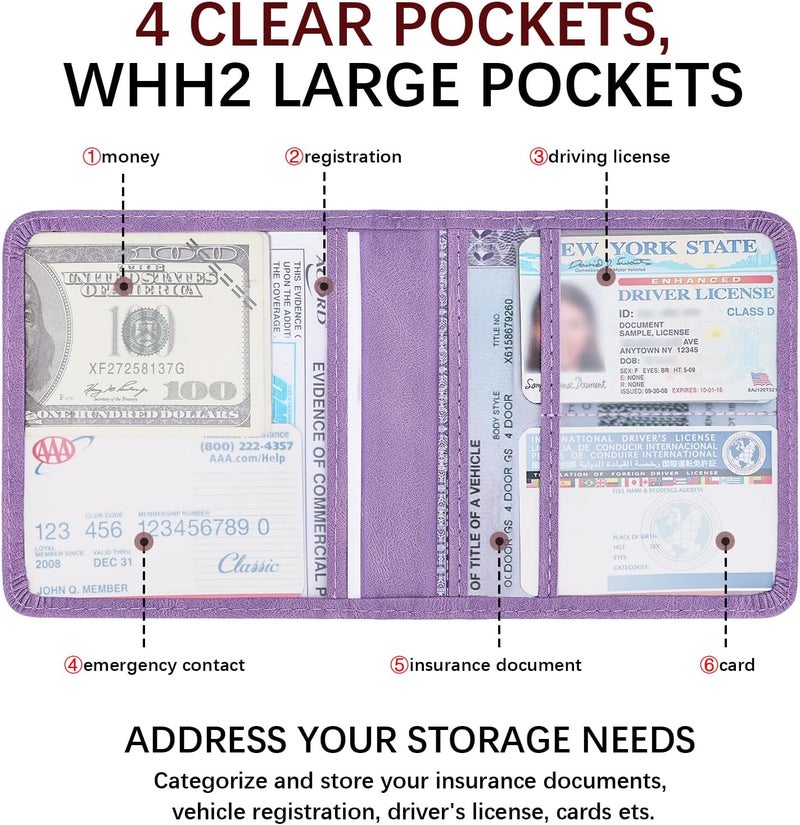 Peisicne 2-Pack Car Registration and Insurance Holder, Car Organization Vehicle Document Organizer with Magnetic Closure for Cards, License in Glove Box, Purple - Image 5